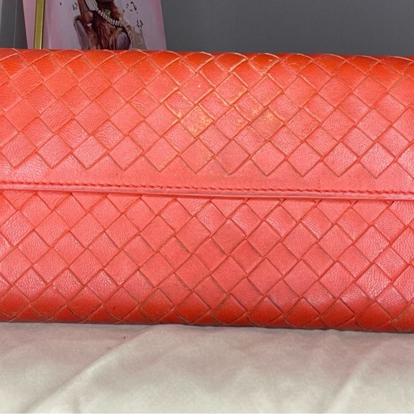 Bottega Veneta Orange Intrecciato Nappa Leather Flap Waller - Picture 2 of 15